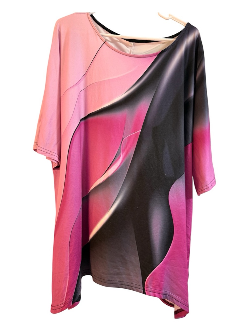 Pink & Black Abstract Oversized Women's Top